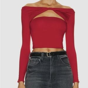 SER.O.YA Bold Red Off-Shoulder Crop Top